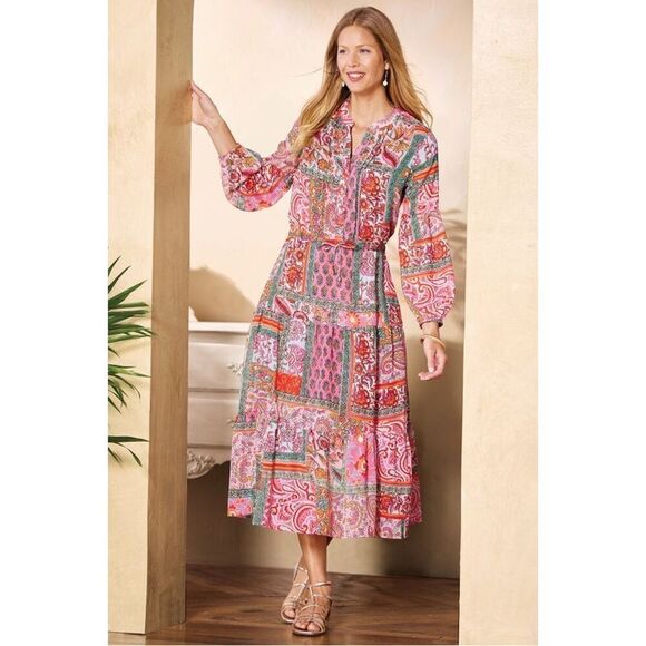 Soft Surroundings Women’s Drea Boho Chiffon Long Sleeved Midi Dress - Picture 13 of 13